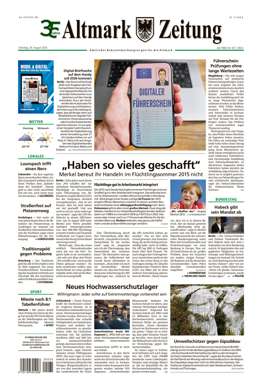 Altmark Zeitung vom Dienstag, 26.08.2025