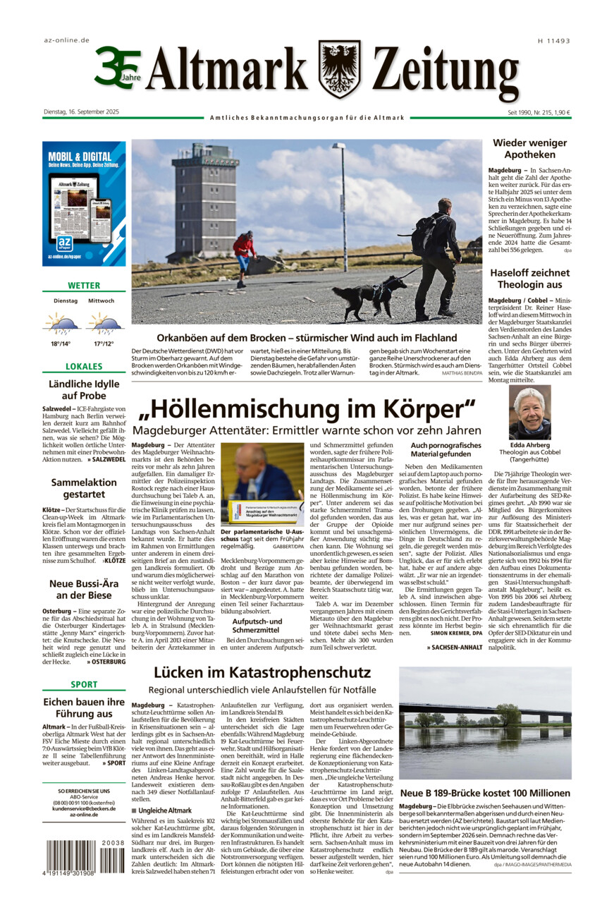 Altmark Zeitung vom Dienstag, 16.09.2025