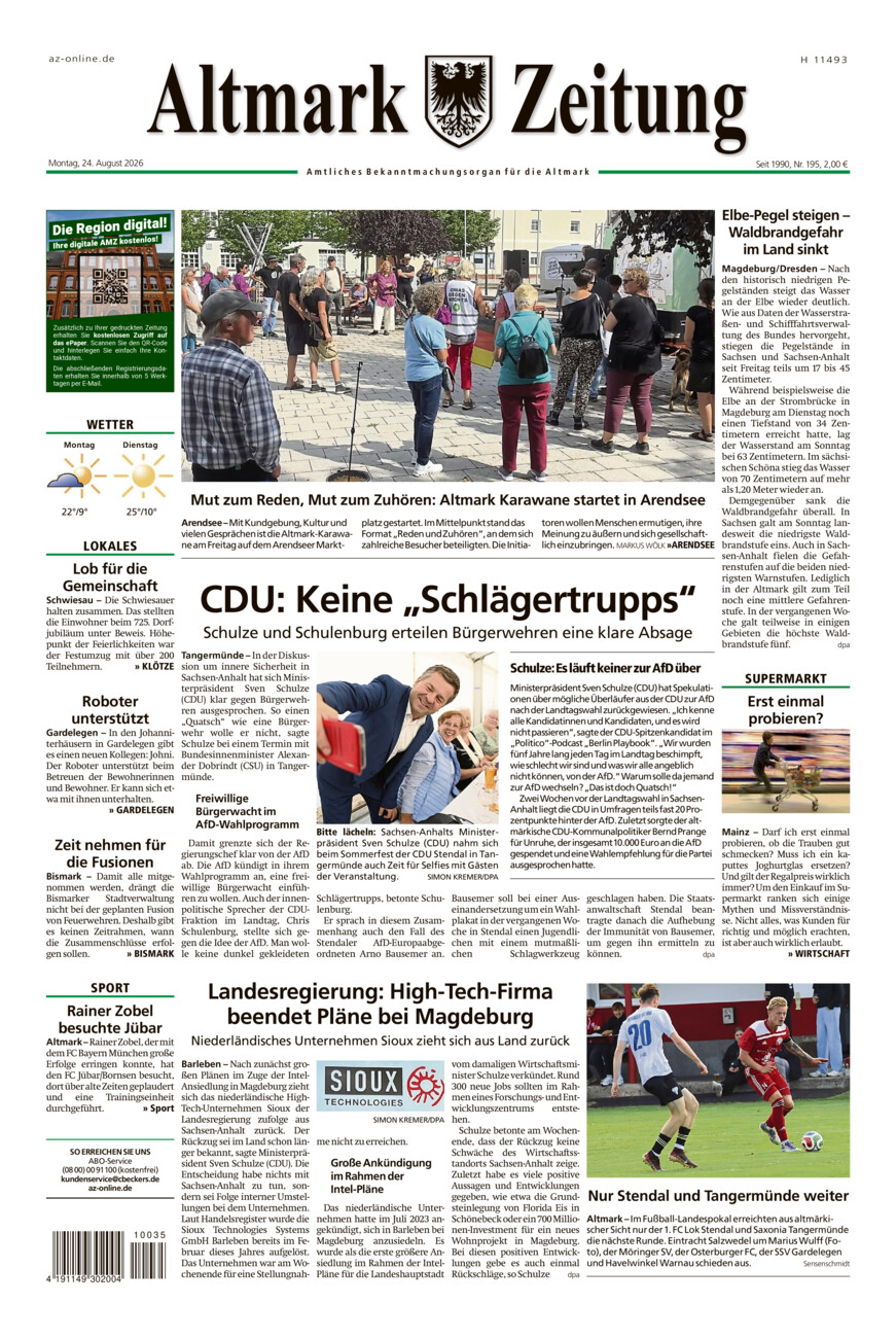 Altmark Zeitung vom Montag, 24.08.2026