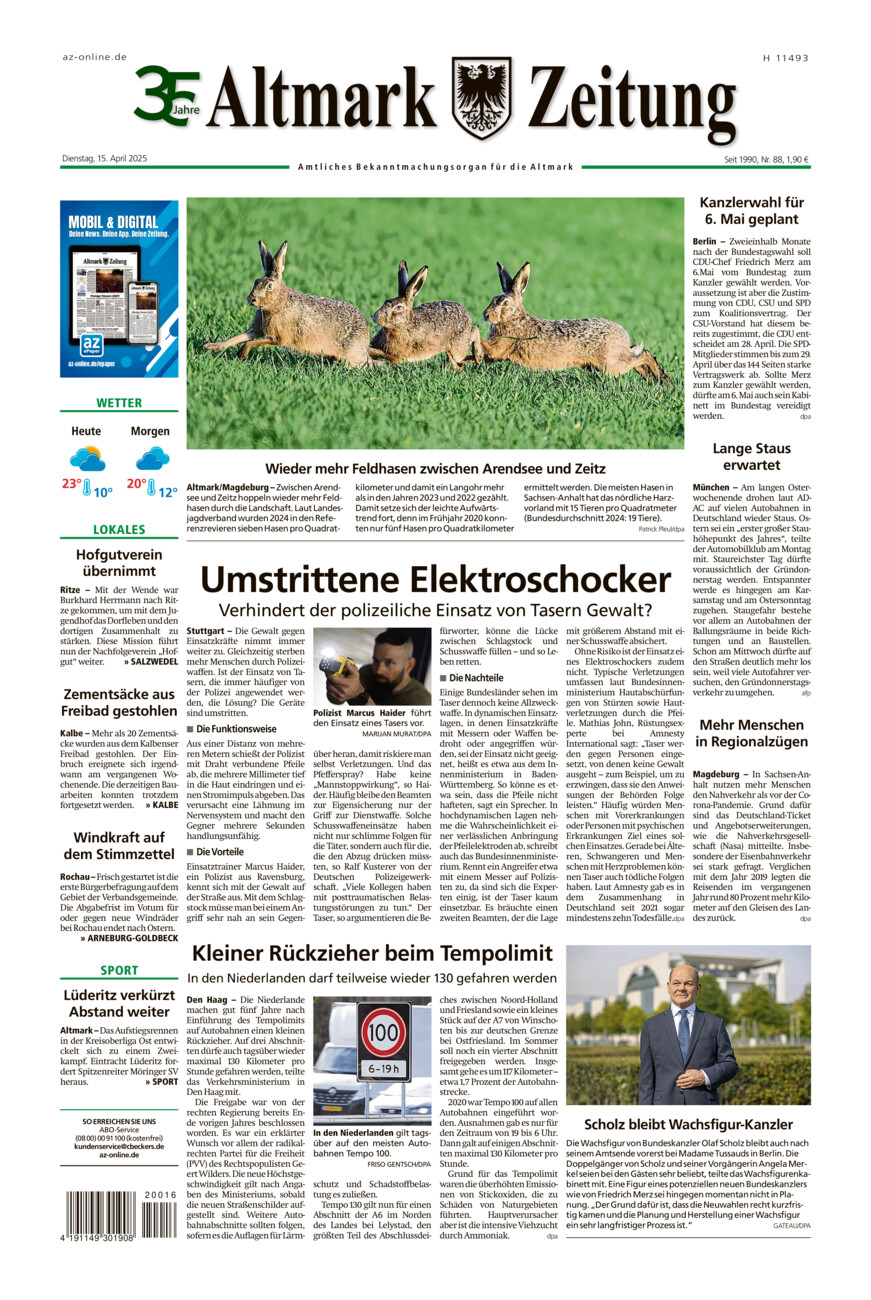 Altmark Zeitung vom Dienstag, 15.04.2025