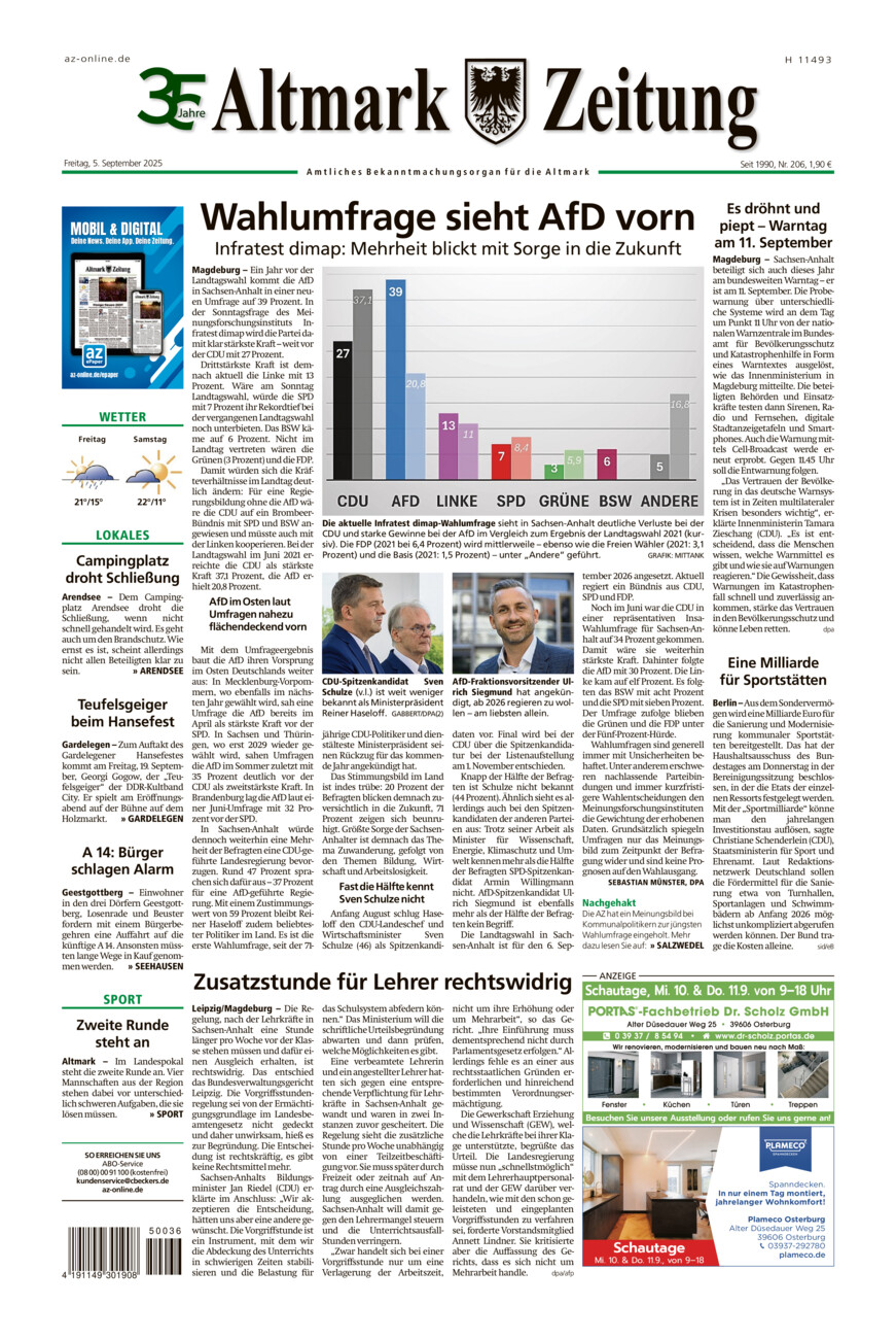 Altmark Zeitung vom Freitag, 05.09.2025