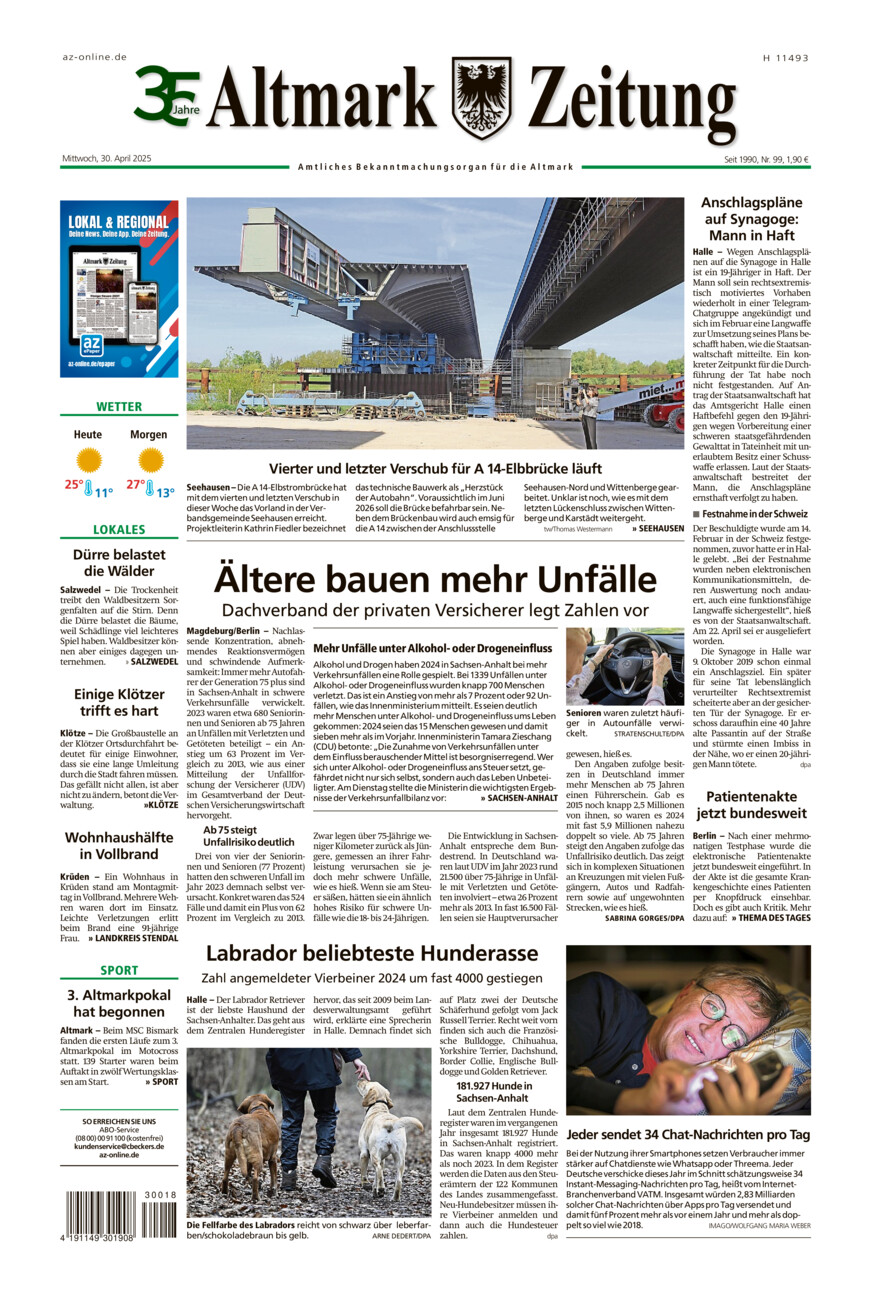 Altmark Zeitung vom Mittwoch, 30.04.2025