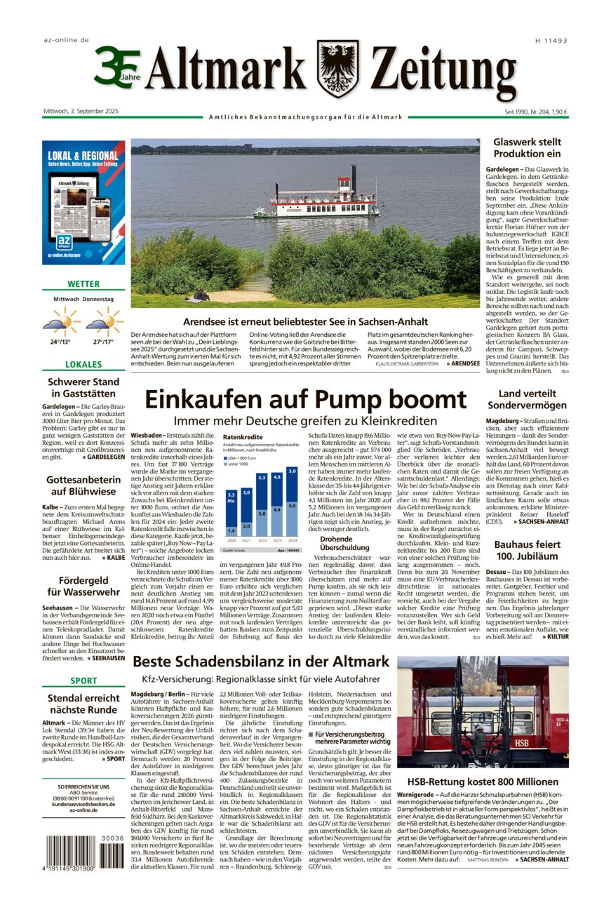 Altmark Zeitung vom Mittwoch, 03.09.2025