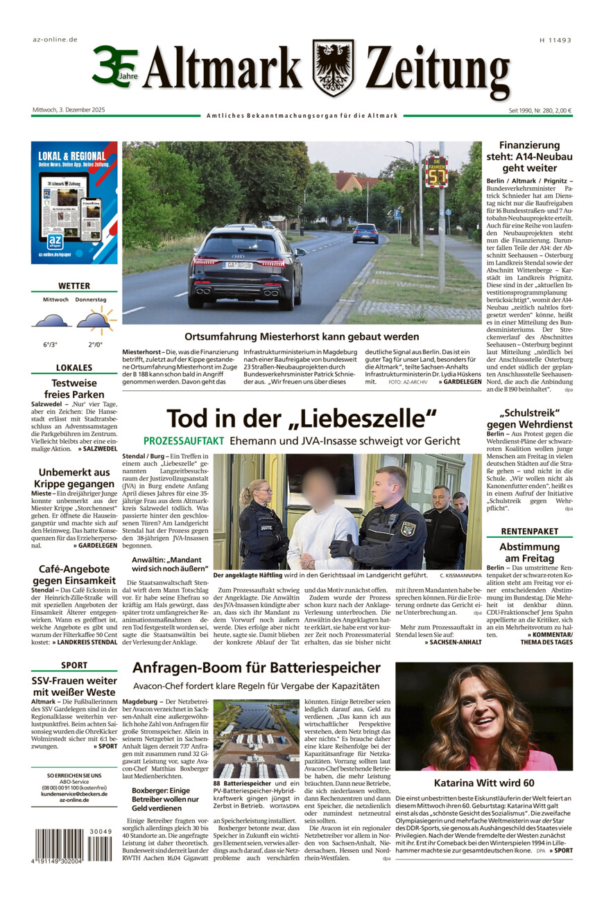 Altmark Zeitung vom Mittwoch, 03.12.2025