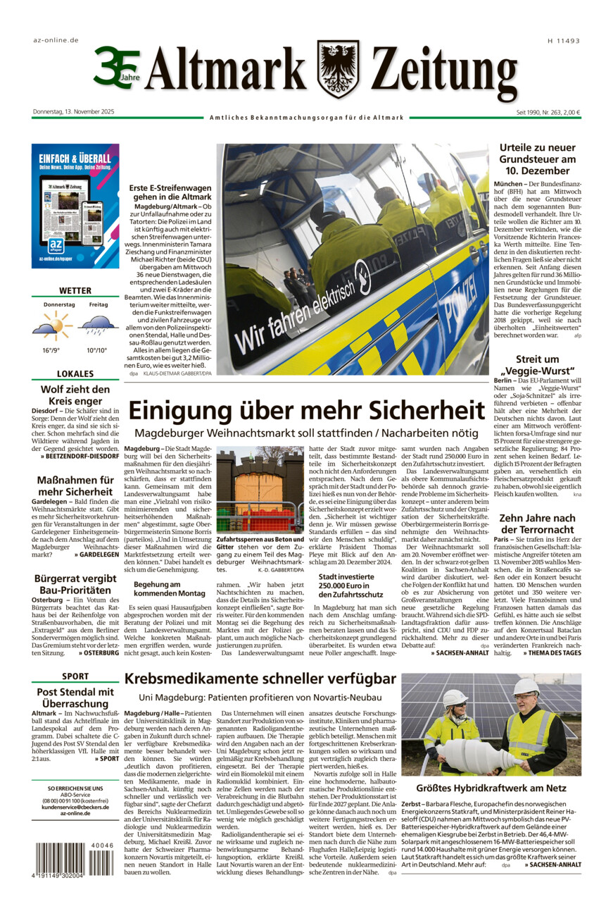 Altmark Zeitung vom Donnerstag, 13.11.2025