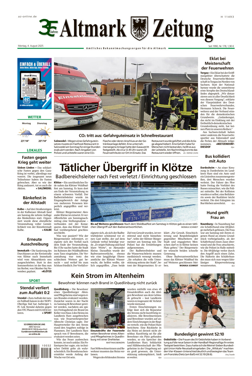 Altmark Zeitung vom Montag, 04.08.2025