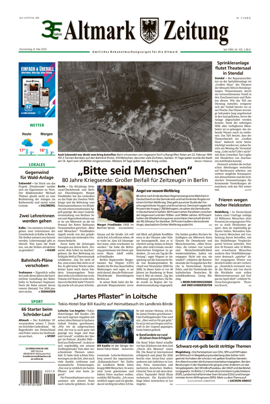 Altmark Zeitung vom Donnerstag, 08.05.2025