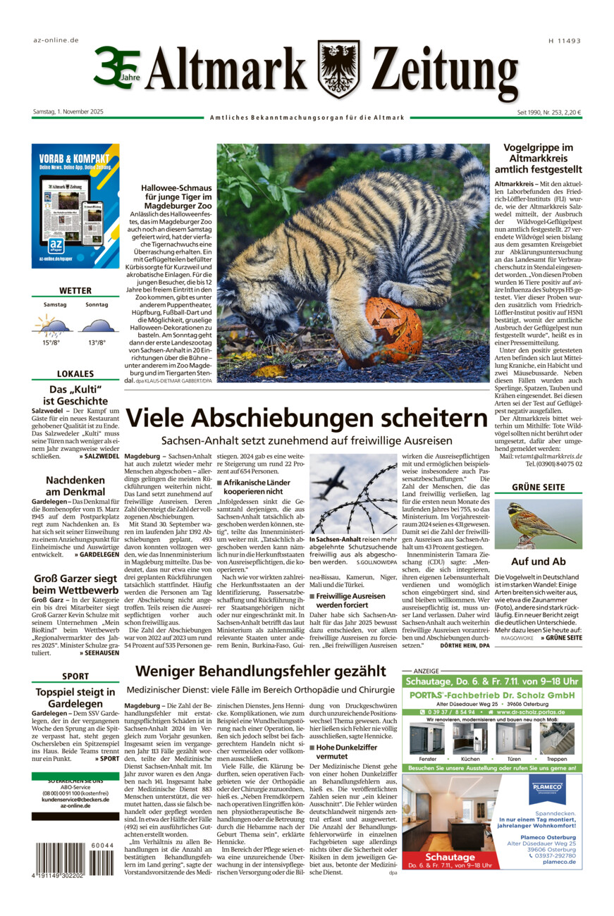 Altmark Zeitung vom Samstag, 01.11.2025