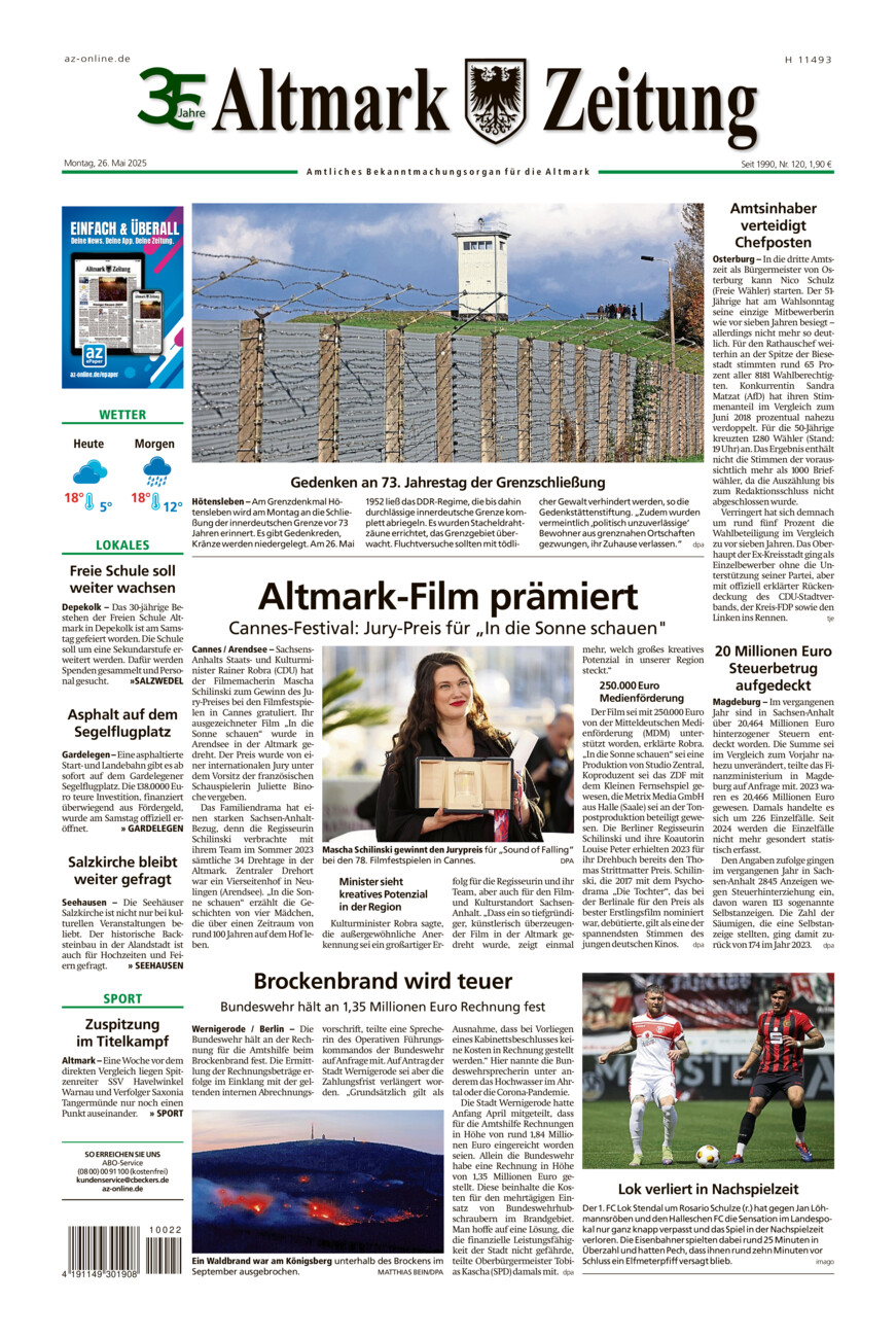 Altmark Zeitung vom Montag, 26.05.2025