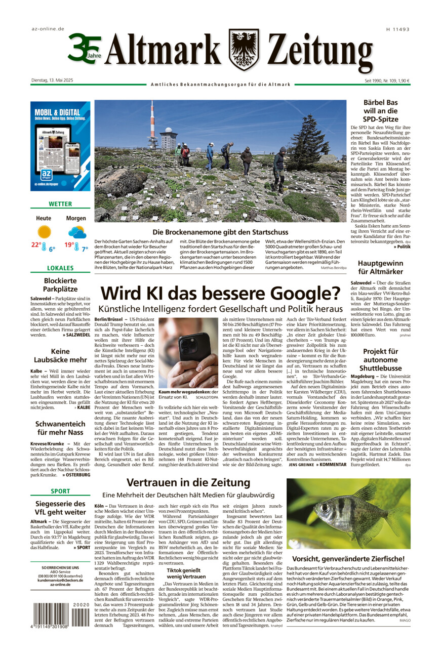Altmark Zeitung vom Dienstag, 13.05.2025