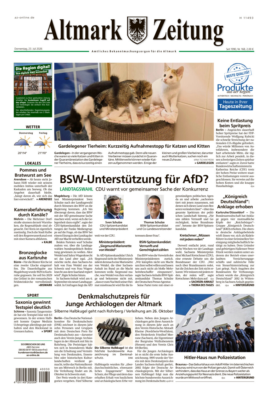 Altmark Zeitung vom Donnerstag, 23.07.2026