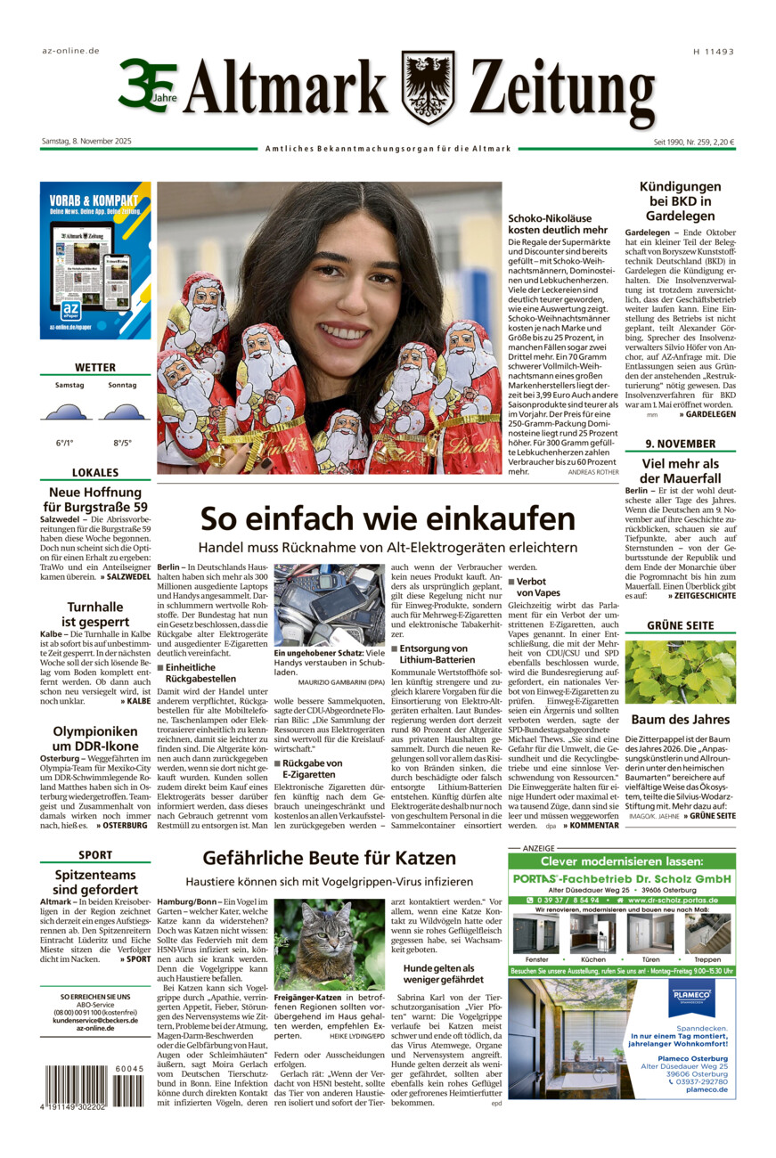 Altmark Zeitung vom Samstag, 08.11.2025