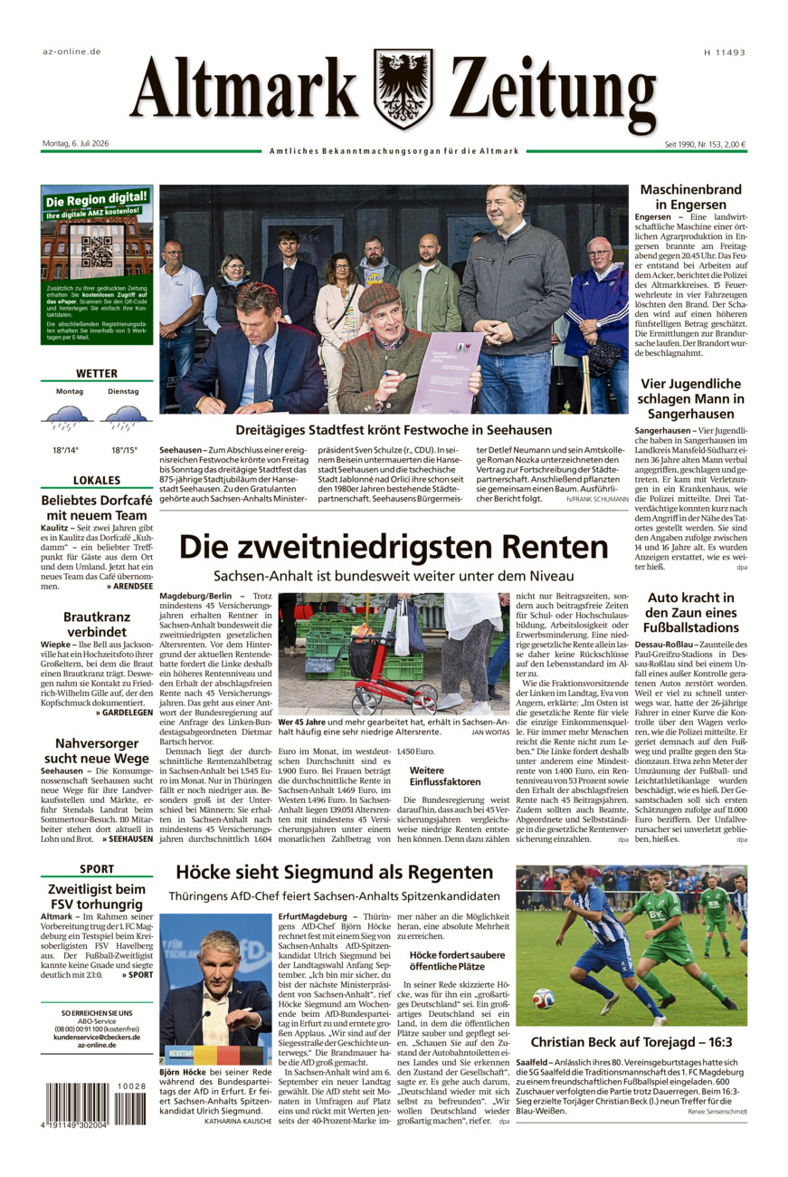 Altmark Zeitung vom Montag, 06.07.2026