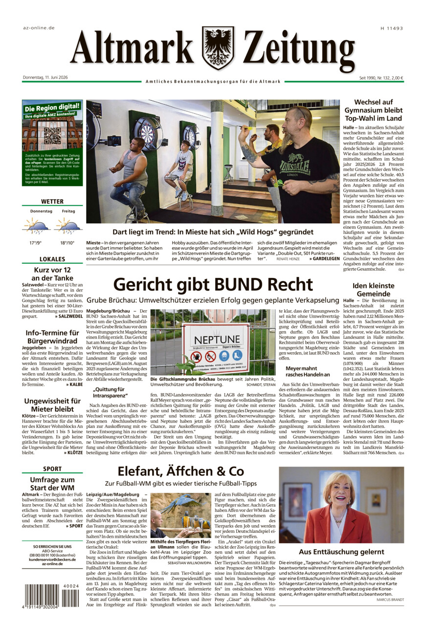Altmark Zeitung vom Donnerstag, 11.06.2026
