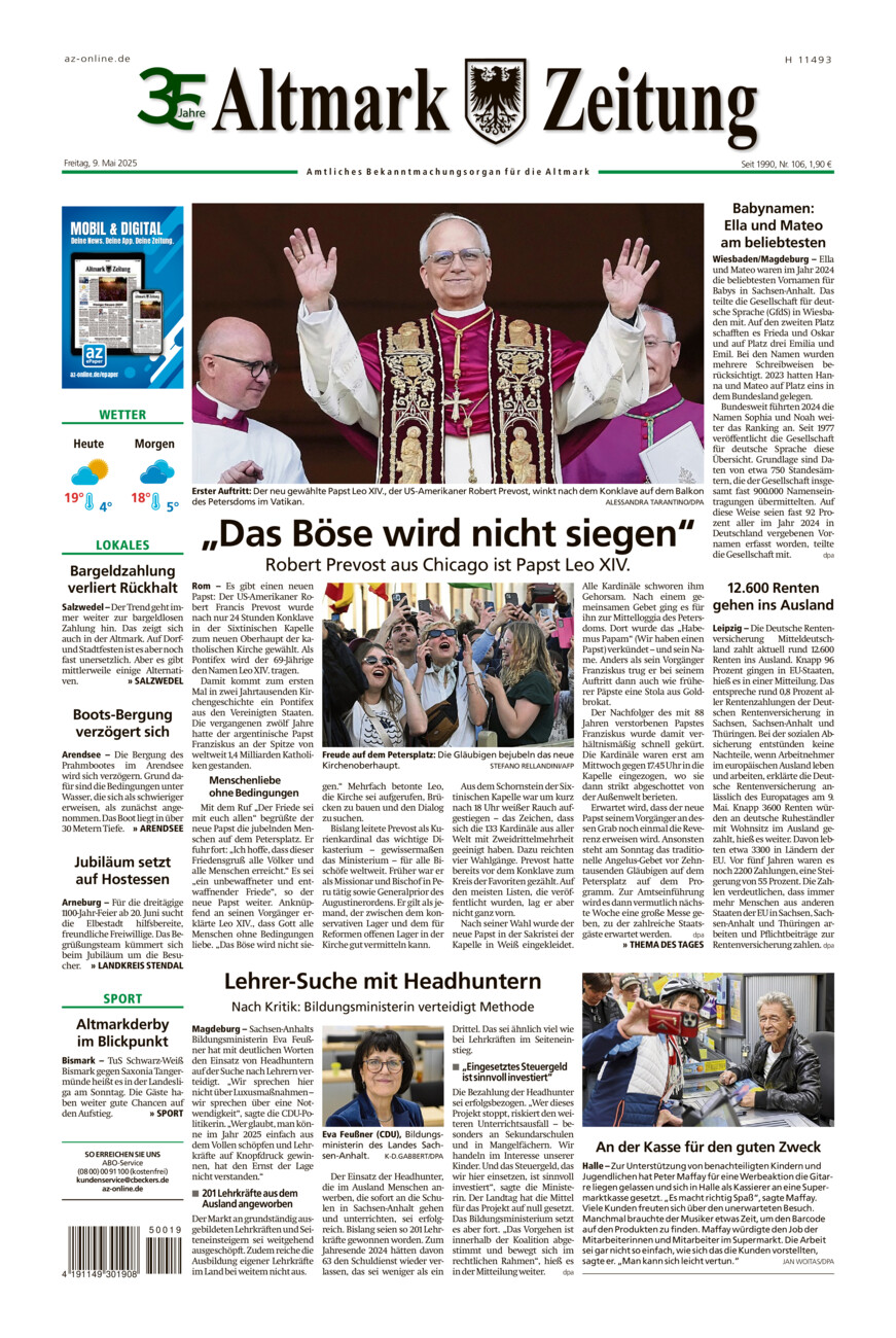 Altmark Zeitung vom Freitag, 09.05.2025