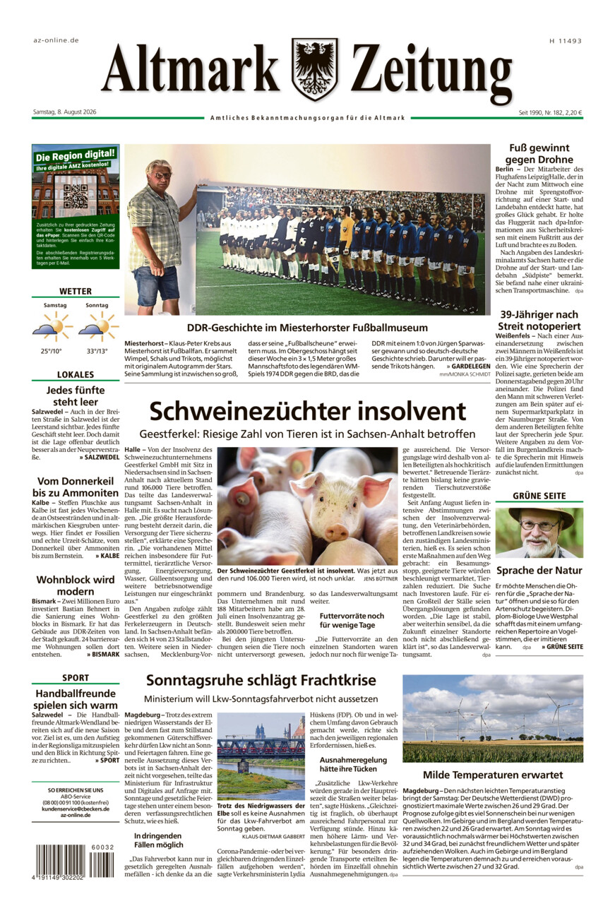 Altmark Zeitung vom Samstag, 08.08.2026