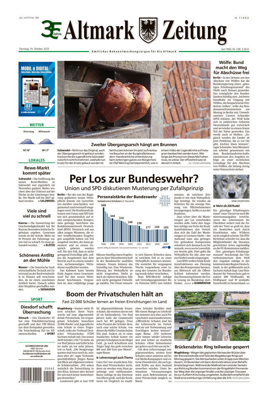 Altmark Zeitung vom Dienstag, 14.10.2025