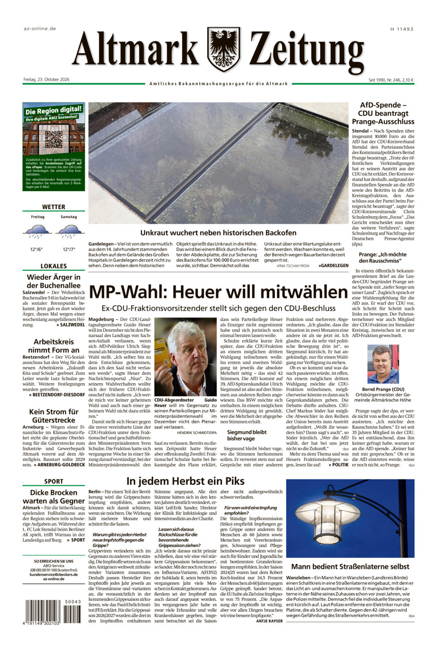 Altmark Zeitung vom Freitag, 23.10.2026
