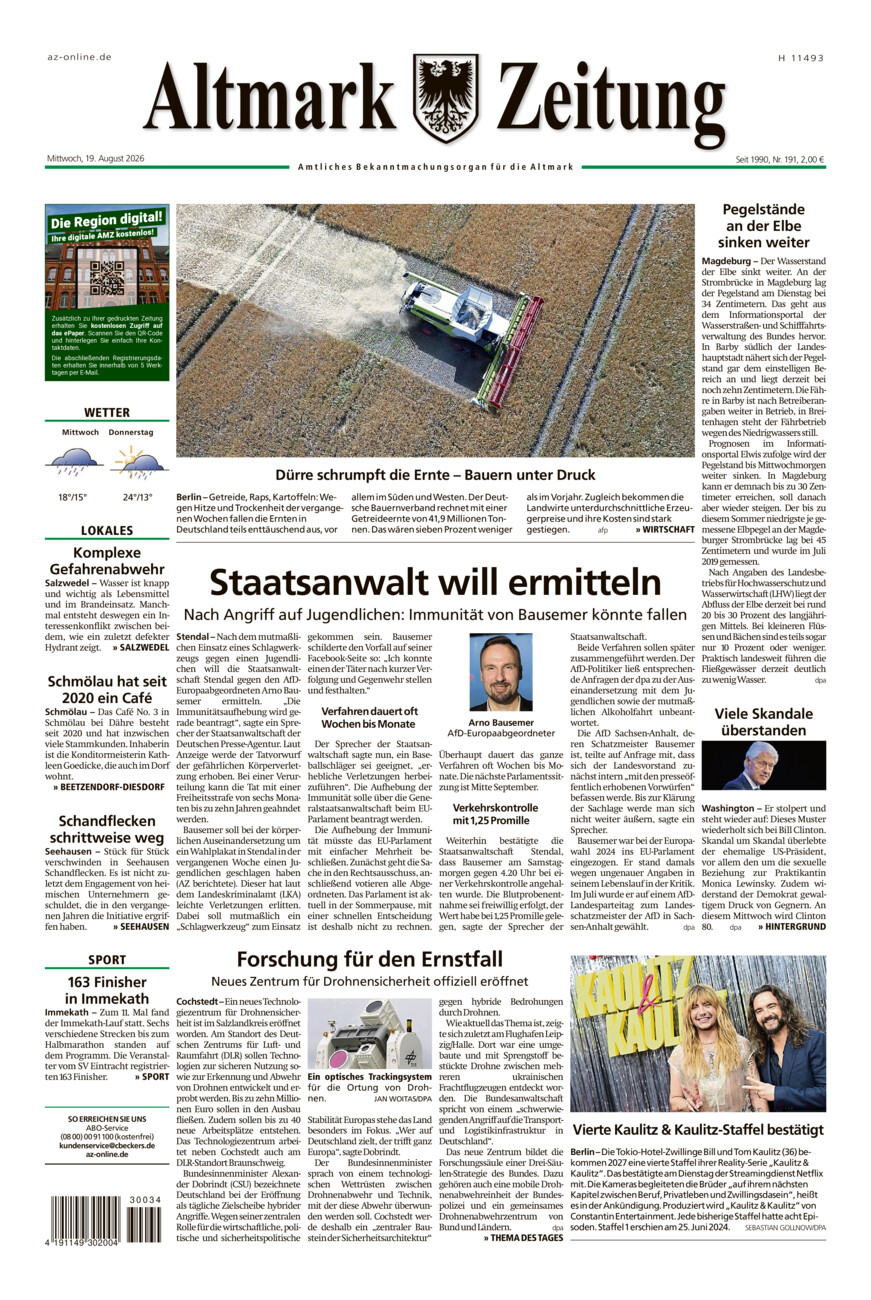Altmark Zeitung vom Mittwoch, 19.08.2026