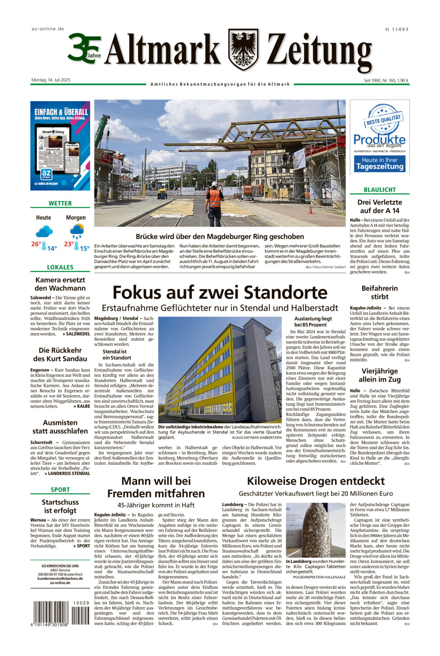 Altmark Zeitung vom Montag, 14.07.2025