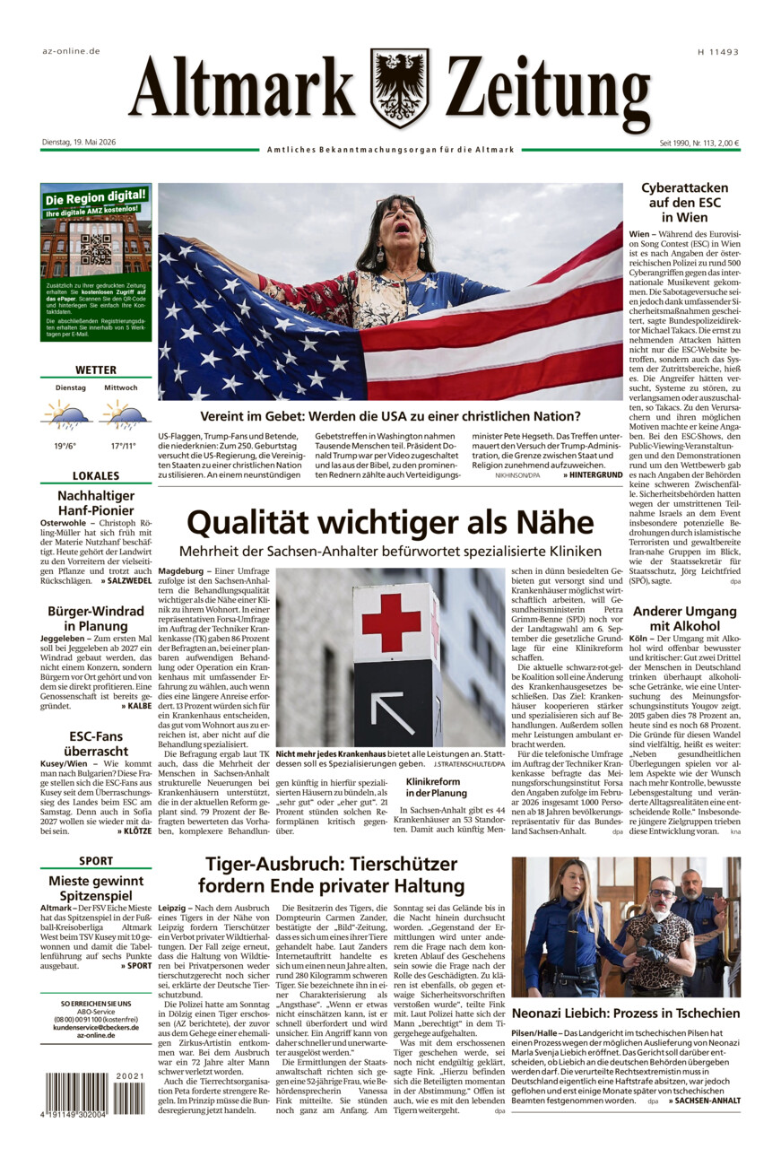 Altmark Zeitung vom Dienstag, 19.05.2026
