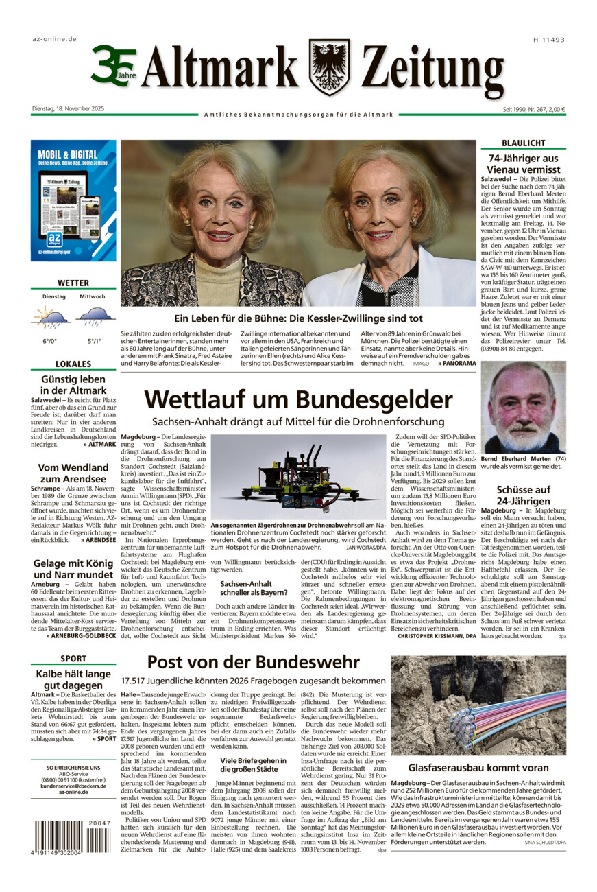 Altmark Zeitung vom Dienstag, 18.11.2025