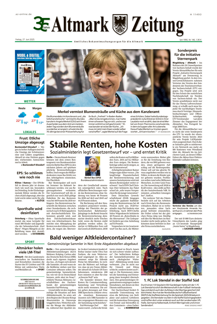 Altmark Zeitung vom Freitag, 27.06.2025