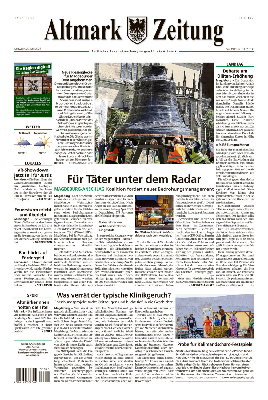 Altmark Zeitung vom Mittwoch, 20.05.2026