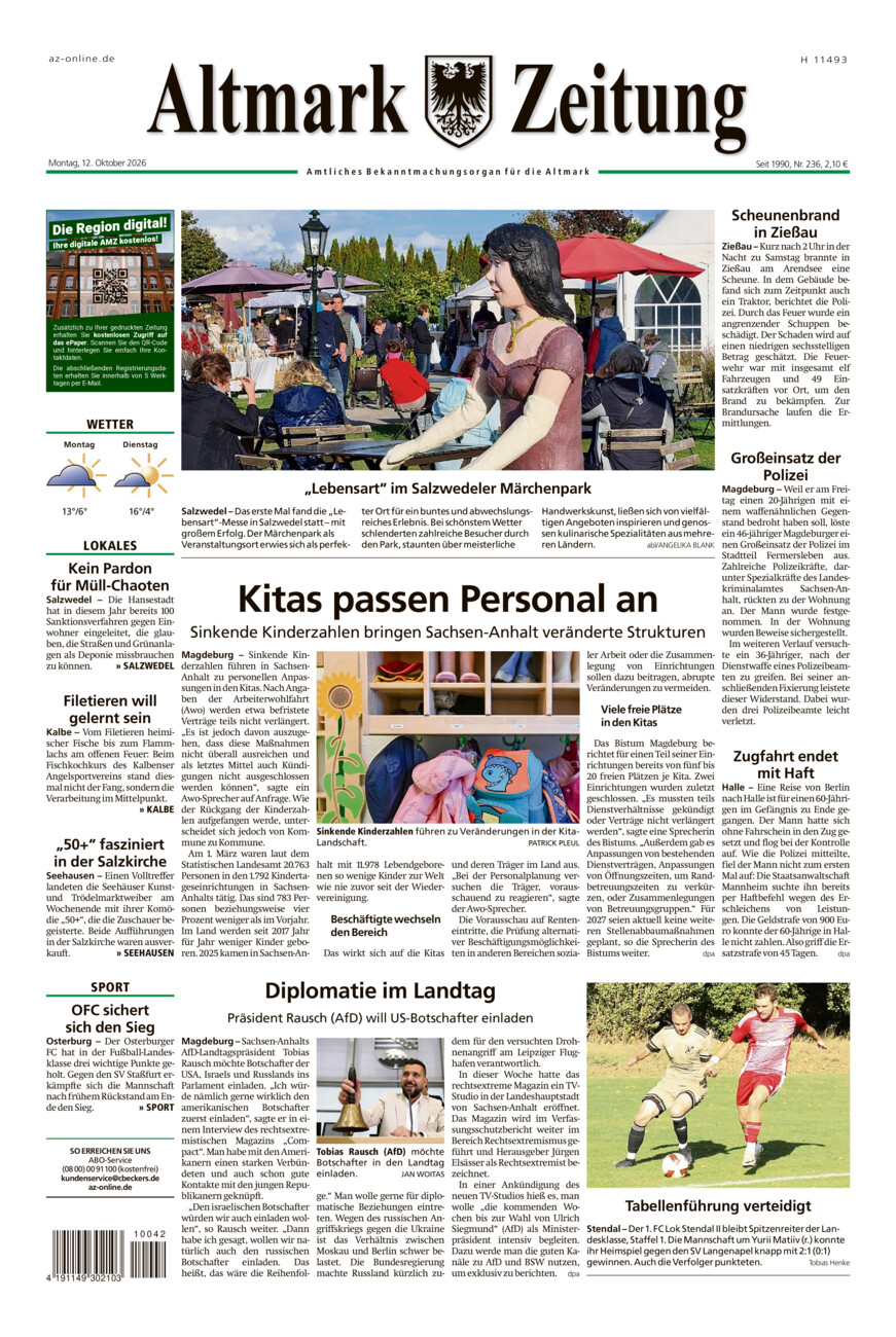 Altmark Zeitung vom Montag, 12.10.2026