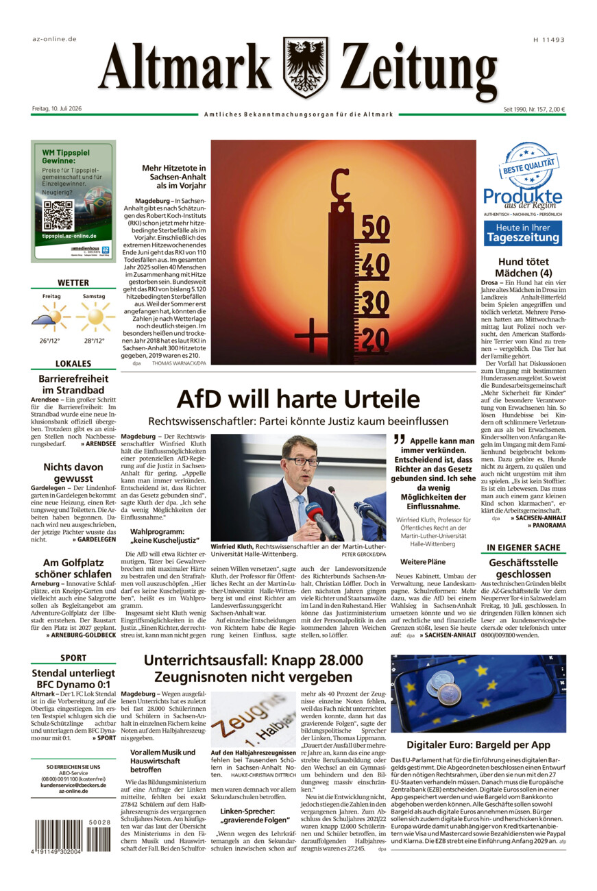 Altmark Zeitung vom Freitag, 10.07.2026