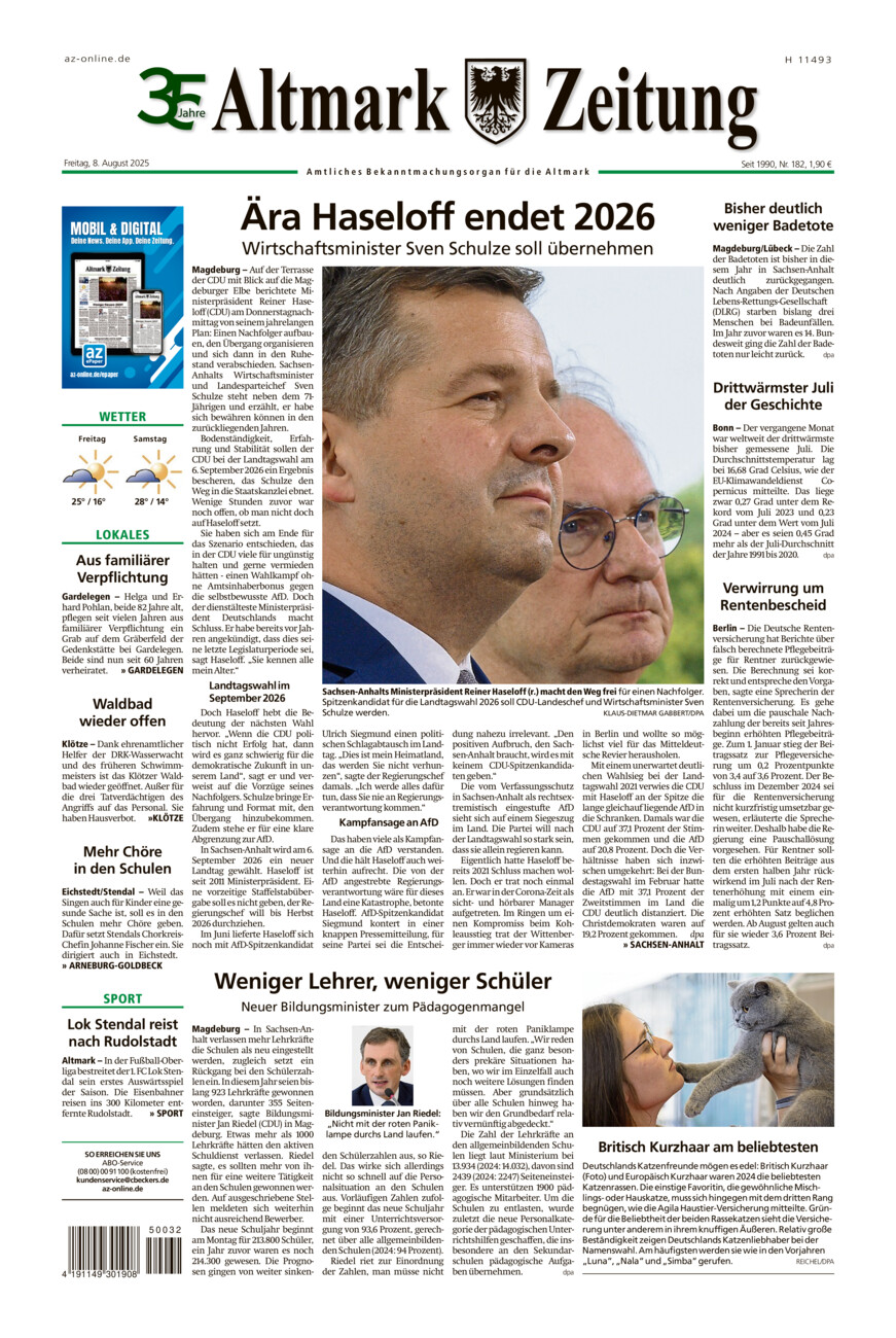 Altmark Zeitung vom Freitag, 08.08.2025