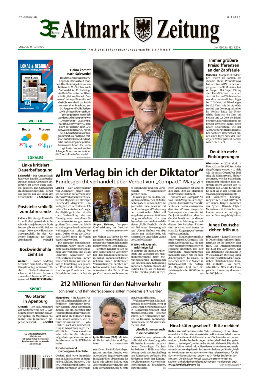 Altmark Zeitung vom Mittwoch, 11.06.2025