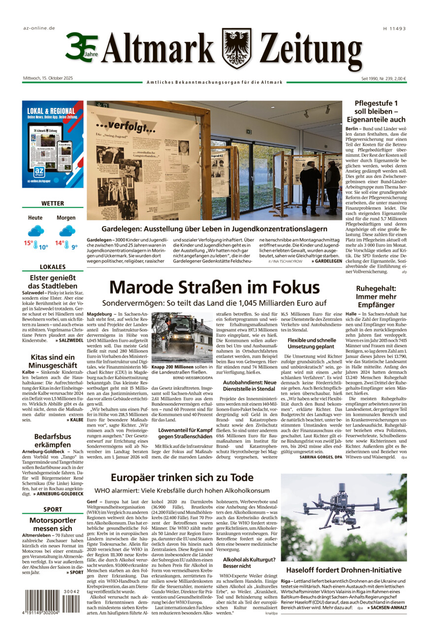 Altmark Zeitung vom Mittwoch, 15.10.2025