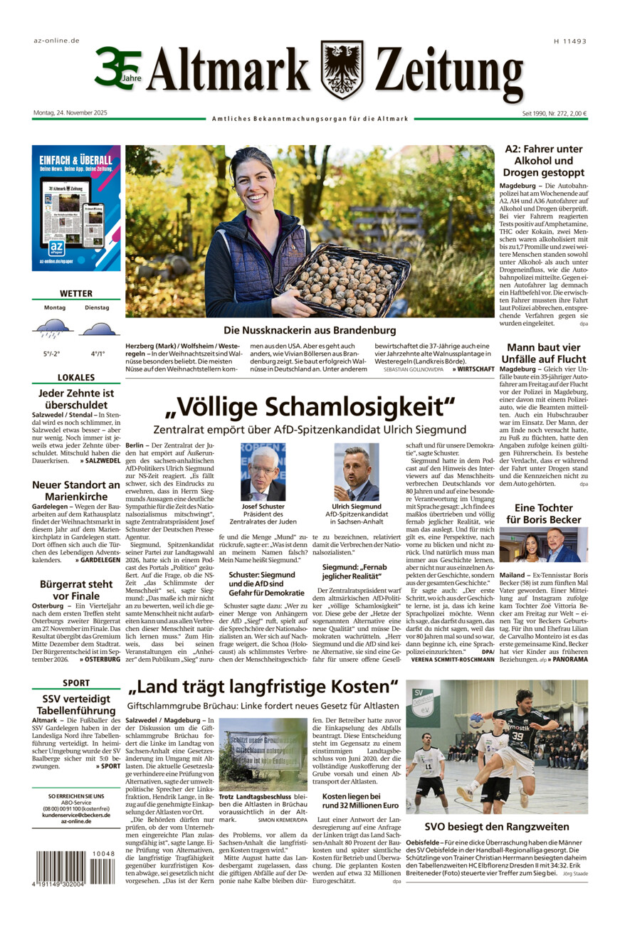 Altmark Zeitung vom Montag, 24.11.2025