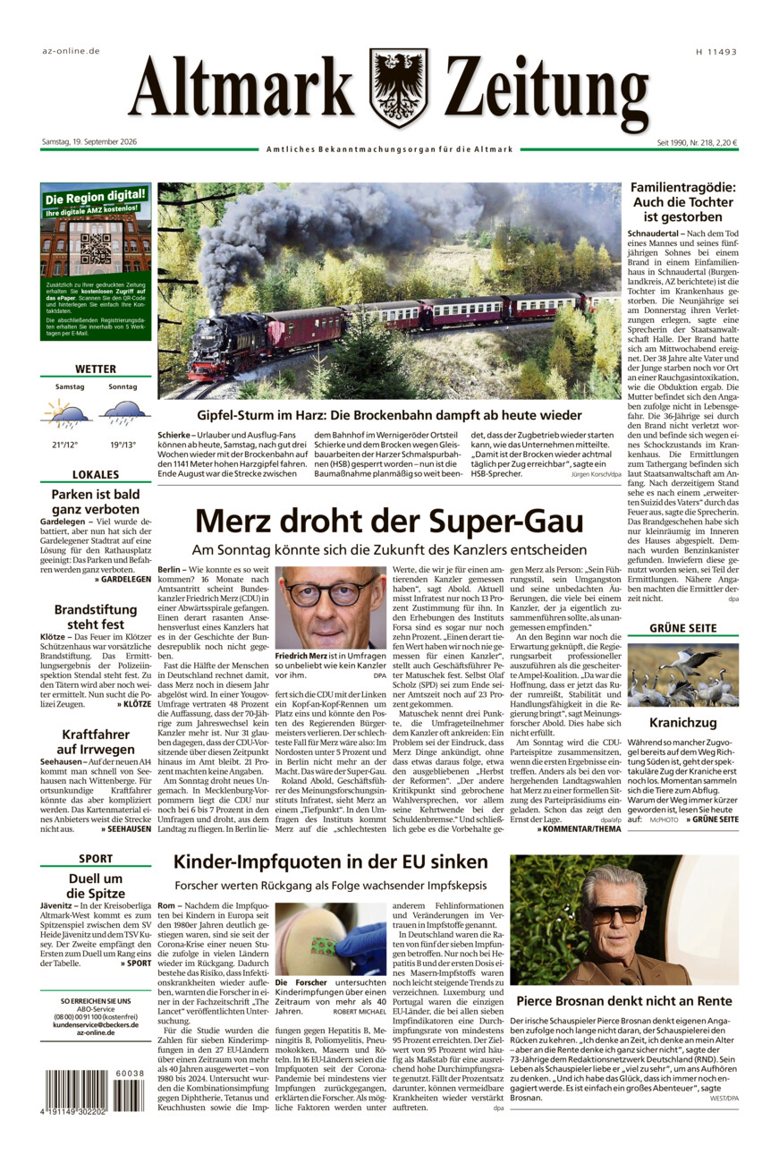 Altmark Zeitung vom Samstag, 19.09.2026
