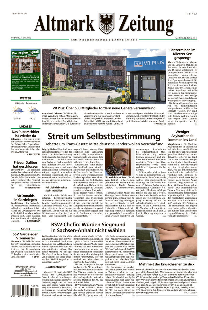 Altmark Zeitung vom Mittwoch, 03.06.2026