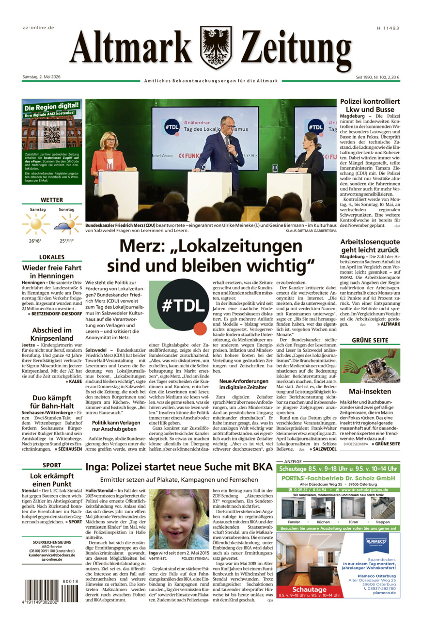 Altmark Zeitung vom Samstag, 02.05.2026