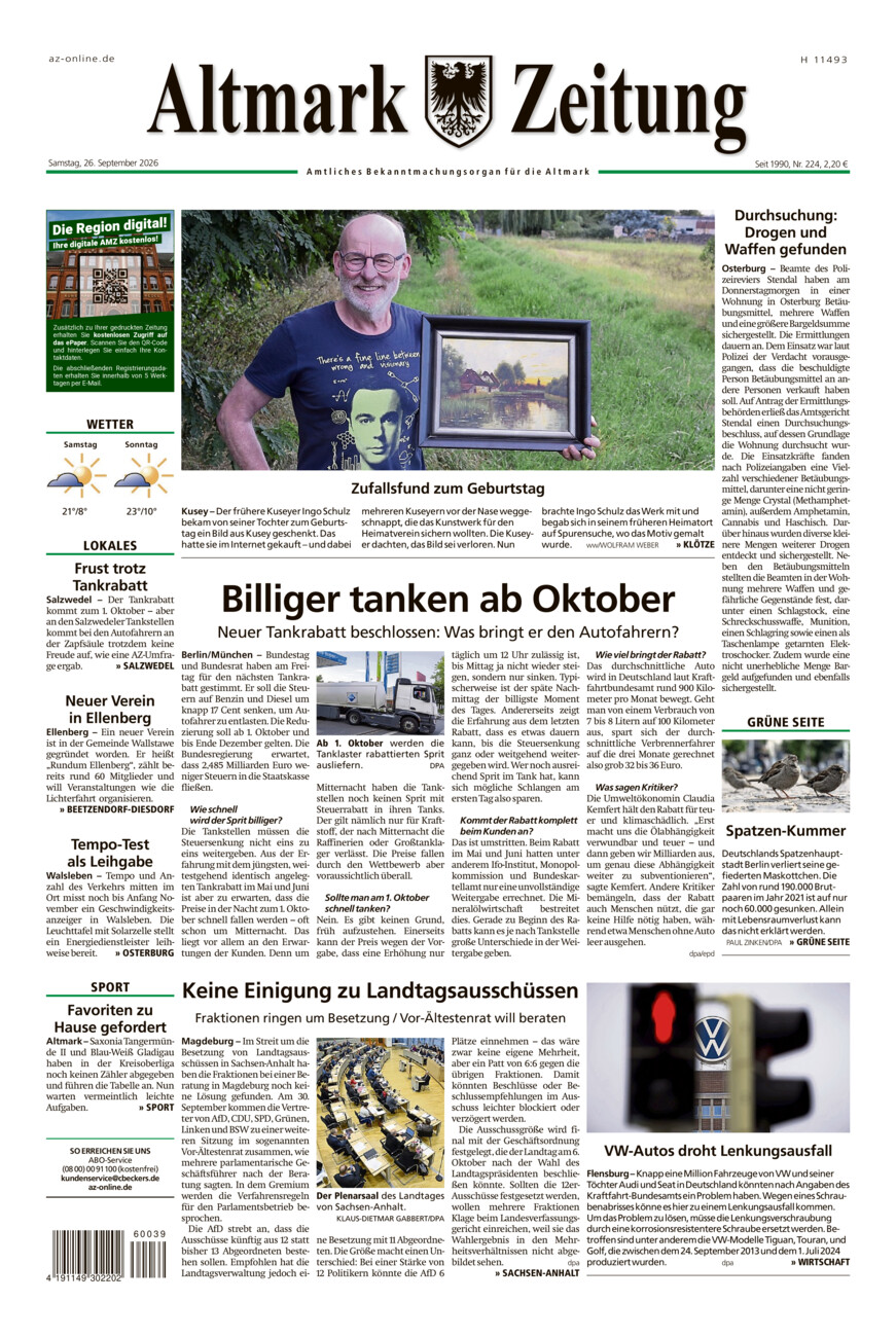 Altmark Zeitung vom Samstag, 26.09.2026