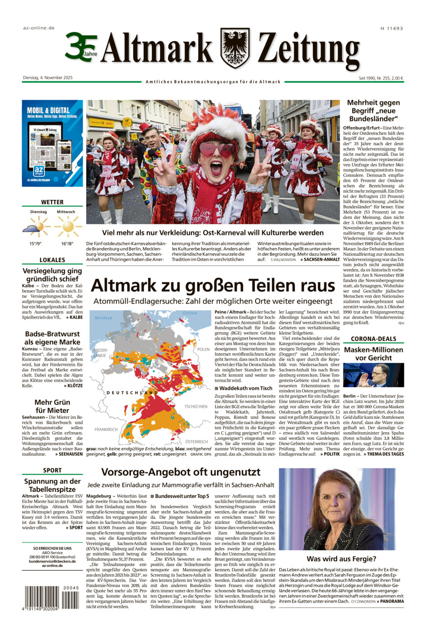 Altmark Zeitung vom Dienstag, 04.11.2025