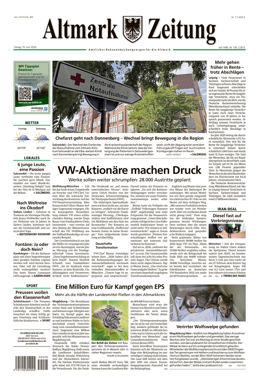 Altmark Zeitung vom Freitag, 19.06.2026