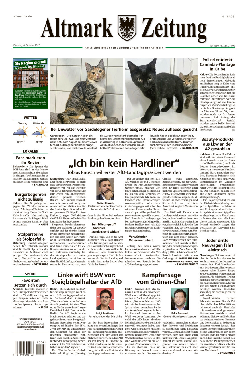 Altmark Zeitung vom Dienstag, 06.10.2026