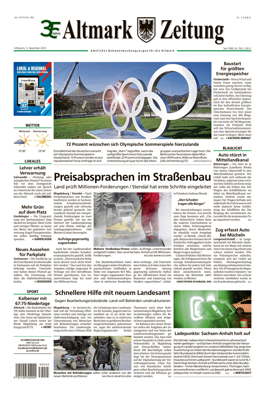 Altmark Zeitung vom Mittwoch, 05.11.2025