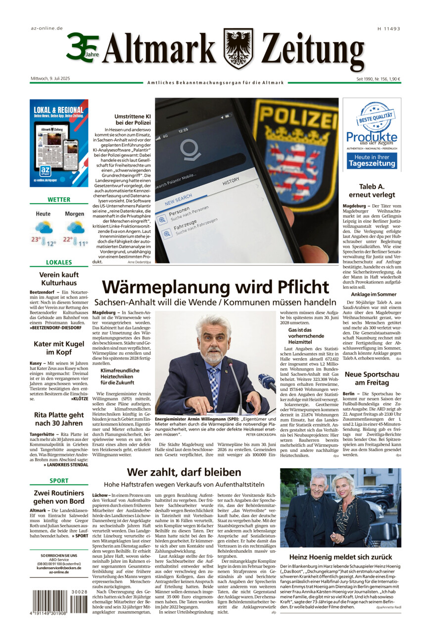 Altmark Zeitung vom Mittwoch, 09.07.2025
