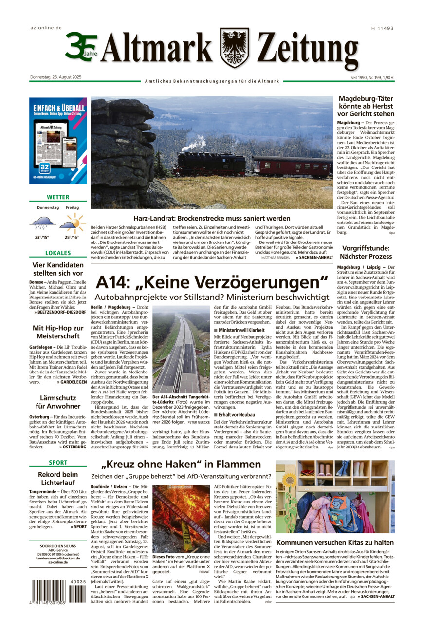 Altmark Zeitung vom Donnerstag, 28.08.2025