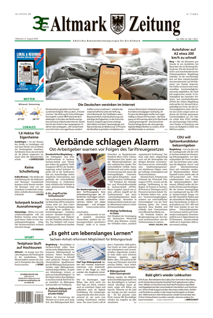 Altmark Zeitung vom Mittwoch, 06.08.2025