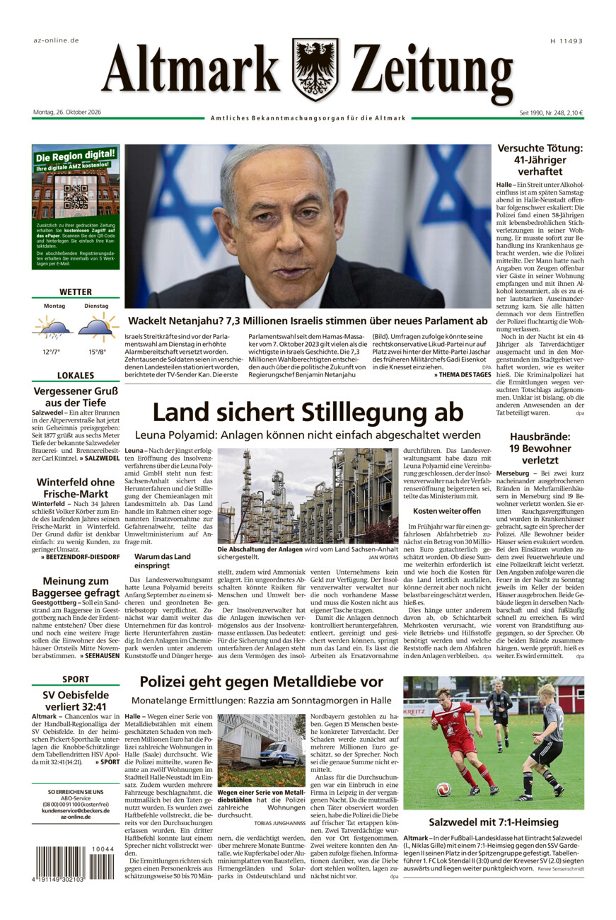 Altmark Zeitung vom Montag, 26.10.2026