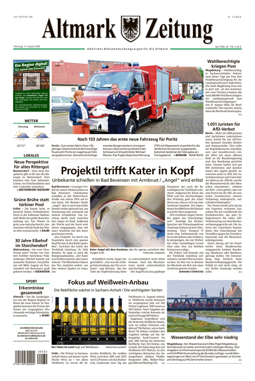 Altmark Zeitung vom Dienstag, 04.08.2026