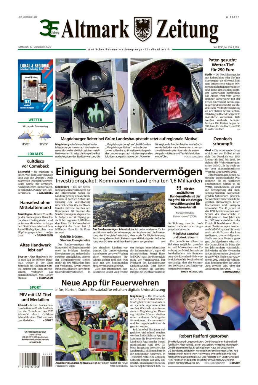 Altmark Zeitung vom Mittwoch, 17.09.2025