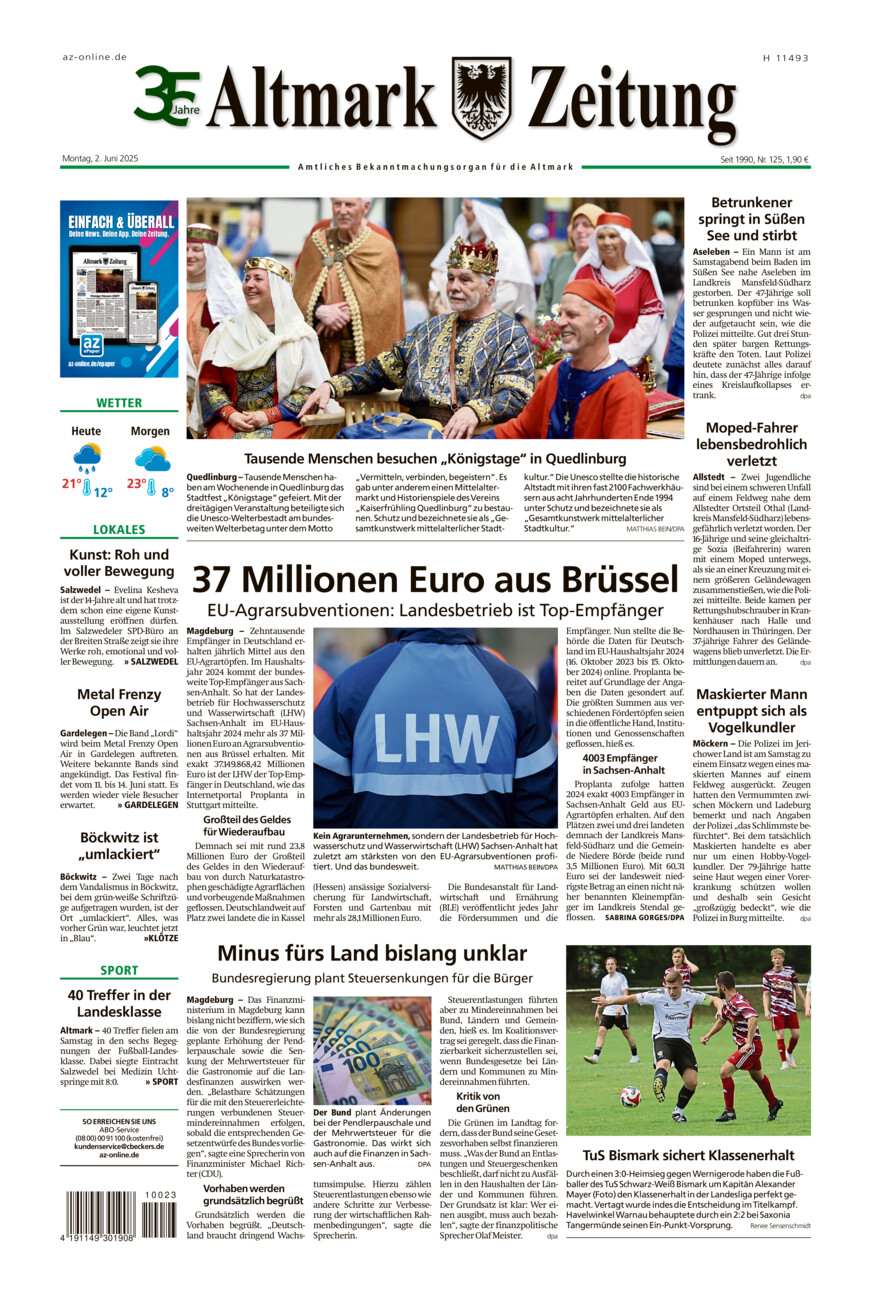 Altmark Zeitung vom Montag, 02.06.2025