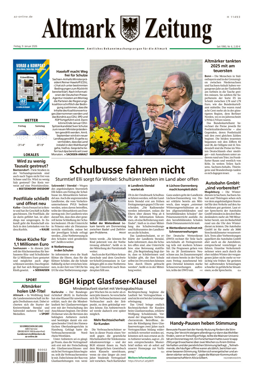 Altmark Zeitung vom Freitag, 09.01.2026